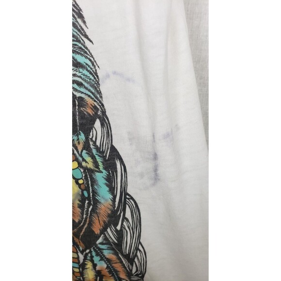Lauren Moshi White Slub Tank Top Large Colorful Eagle Headdress Graphic Summer - Picture 6 of 8
